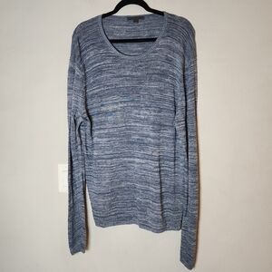 John Varvatos Linen Blend Pointelle Knit Erik Slim Fit Blue Space Dye Sweater XL